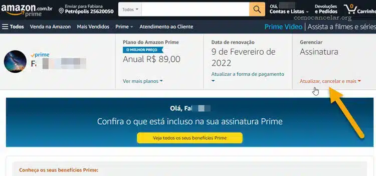 Procedimento para cancelar Amazon Prime